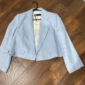 Zara Women's Sky Blue Cropped Blazer